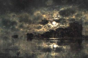 Dorf Am Flus Bei Mondlicht by Karl Heffner