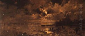 A Moonlit Estuary Scene by Karl Heffner