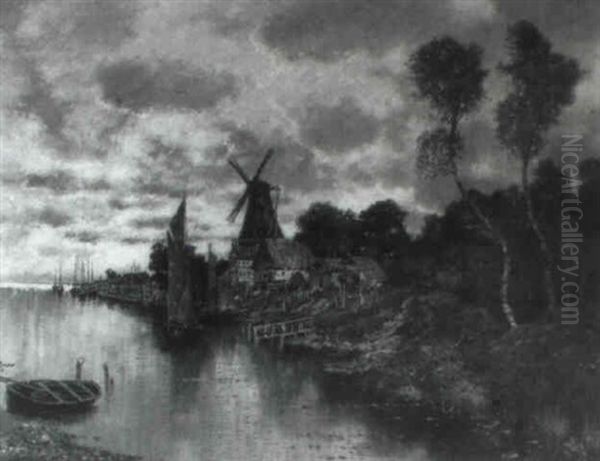 Uferlandschaft Mit Windmuhle. Abendstimmung - view 1