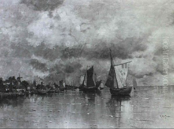 Fischerboote Vor Dem Hollandischen Hafenstadtchen - view 1