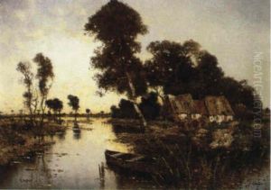 Cottages In Marshes At Sunset by Karl Heffner