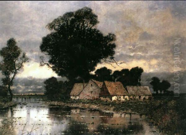 Cottages Beside A River At Sunset - view 1