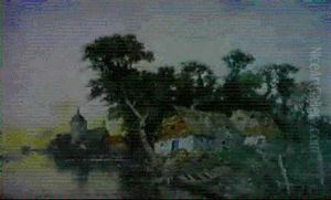 Seelandschaft In Mecklenburg, Am Ufer Des Sees Stehen Die   Typischen Fischerkaten by Karl Heffner