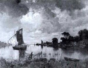 Hollandsiche Flusslandschaft Mit Segelkuttem by Karl Heffner