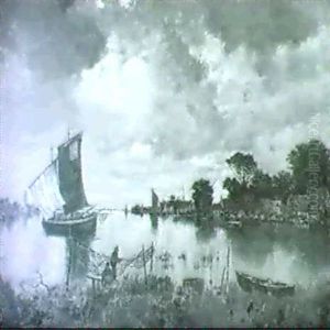 Hollandische Flusslandschaft Mit Segelkuttern. by Karl Heffner