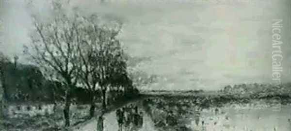 A Wooded River Landscape With Figures On A Path - view 1