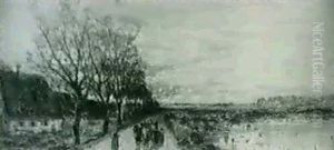 A Wooded River Landscape With Figures On A Path A Wooded River Landscape With Figures On A Path