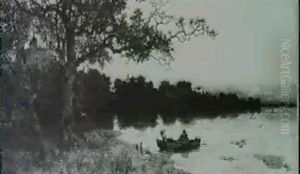 Figures In A Rowing Boat In An Extensive River Landscape by Karl Heffner