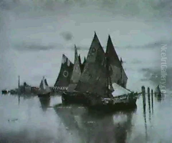 Sommerabend Bei Venedig. Im Vordergrund Fischerboote - view 1