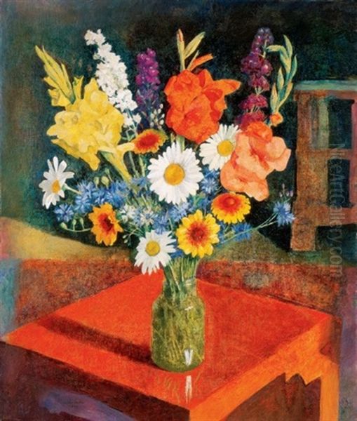 Viragcsendelet Piros Asztalon (still Life Of Flowers On A Red Table) - view 1