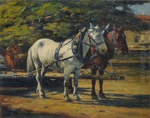 Gespann Mit Schimmel Und Braunem by Emanuel Hegenbarth