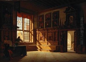 A Castle Interior With A Figure by Heinrich Anton Heger