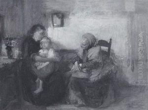 Zwei Frauen Mit Kind In Der Stube by Otto Heichert