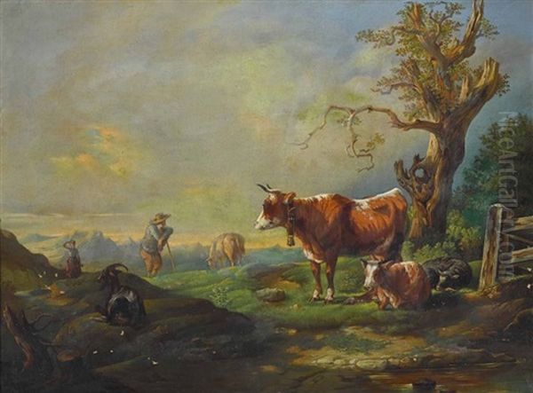 Hirte Mit Vieh Auf Der Weide - view 1