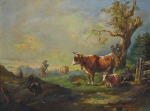 Hirte Mit Vieh Auf Der Weide by Joseph Heicke