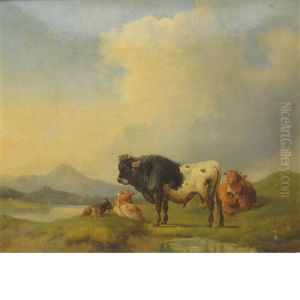 Cows In A Meadow, A Lake In The Distance by Joseph Heicke