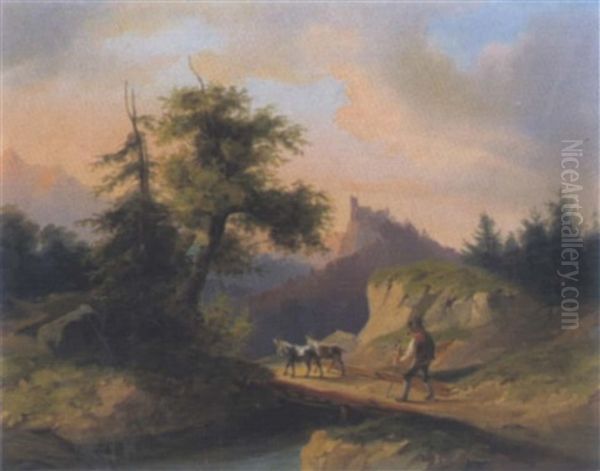 Hirte Mit Ziegen Am Heimweg - view 1