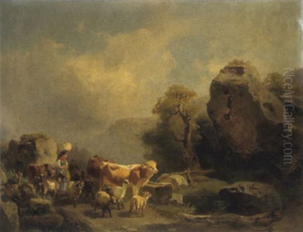 Hirte Mit Seiner Herde Am Weg Zur Tranke - view 1
