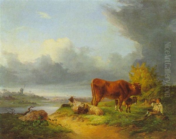 Herde Mit Ihrem Hirten Auf Der Weide - view 1