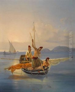 Fischerboot In Suditalienischer Bucht by Karl Wilhelm Von Heideck