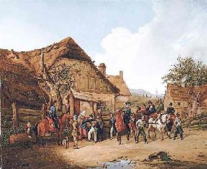 Soldaten Im Dorf. Russische Und Polnische Kavallerie Durchziehen Ein Dorf by Karl Wilhelm Von Heideck