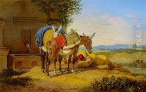Rast Vor Dem Brunnen by Karl Wilhelm Von Heideck