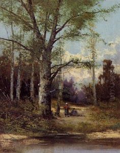 Birkenwald Mit Reisigsammlern, Fruhlingsabend by Fritz Von Heider