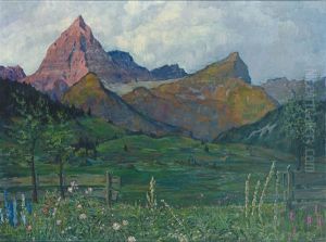 Weidelandschaft Mit Aufragendem Massiv by Hans Von Heider