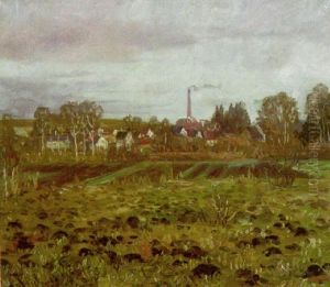 Hebstlandschaft Mit Brachland, Ortschaft Und Fabrikschornstein (bei Dachau?)