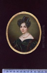 A Young Lady Wearing Dark Green Velvet Dress, A Fur Stole, Double-strand Pearl Necklace And Drop Pearl Earrings, A Tortoiseshell Comb In Her Upswept Hair