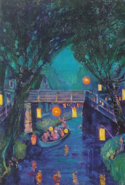 Sint Maarten-night In Giethoorn With Lanterns Hanging From Trees - view 1