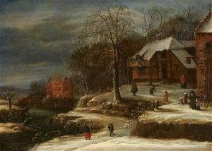 Winter Landscape With A Farmstead And Moated Castle