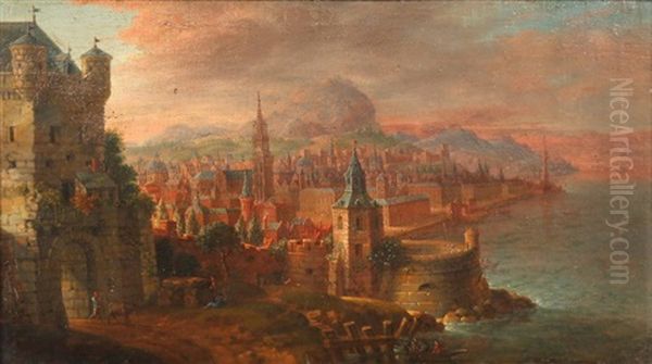 Soleil Couchant Sur Une Ville Fortifiee - view 1