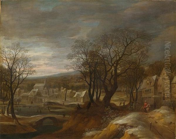 Dorf Im Winter Mit Einem Reiter - view 1