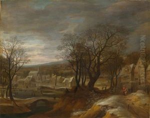 Dorf Im Winter Mit Einem Reiter by Daniel van Heil