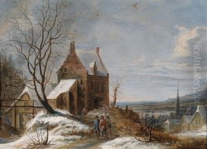 Eine Winterlandschaft Mit Der Stadt Brussel Im Hintergrund