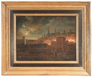 Nachtliche Feuersbrunst Vor Den Toren Einer Stadt