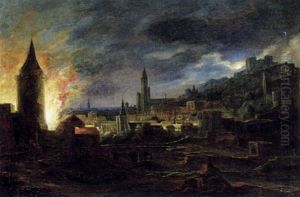 Nachtliche Feuersbrunst In Einer Stadt by Daniel van Heil