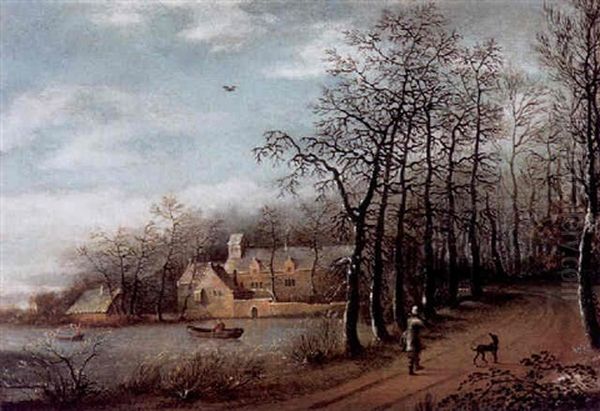 Winterlandschaft Mit Einem Wanderer Auf Einem Weg - view 1