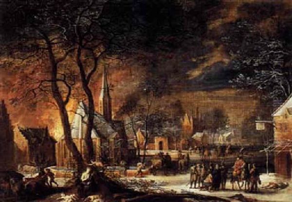 A Winter Landscape With Troops Plundering A Town And The Magdelene Sheltering By A Tree In The Foreground - view 1