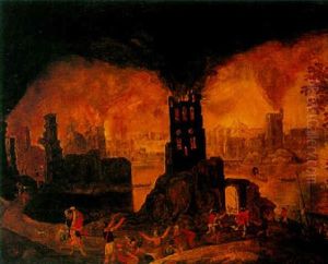 Aeneas And Anchises With The Burning Of Troy by Daniel van Heil