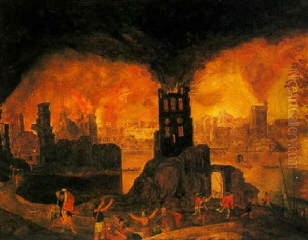 Aeneas And Anchises With The Burning Of Troy Beyond - view 1
