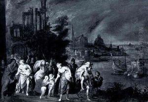 Aeneas Rescuing His Father From The Burning City Of Troy by Daniel van Heil