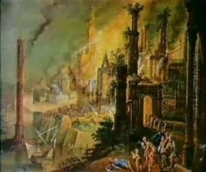 Aeneas Carrying His Father Anchises From The Blazing City Of Troy