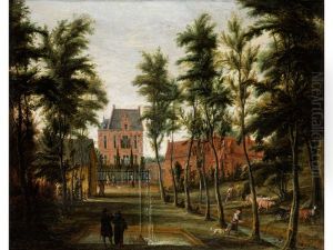 Parkanlage Mit Springbrunnen Vor Einem Schlossgebaude Parkanlage Mit Springbrunnen Vor Einem Schlossgebaude