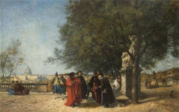Figures On A Terrace Overlooking Rome With St. Peter's In The Distance - view 1