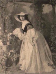 Portrait D'une Elegante Dans Son Jardin D'hiver by Ferdinand Heilbuth