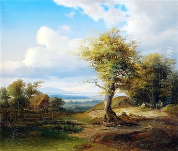 Weite Vorgebirgslandschaft Mit Bauernhaus - view 1