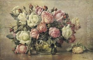 Still Life With Pink And White Roses by Flora Heilmann