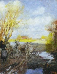 Kvinde Med Kreaturer Pa Vej by Gerhard Heilmann
